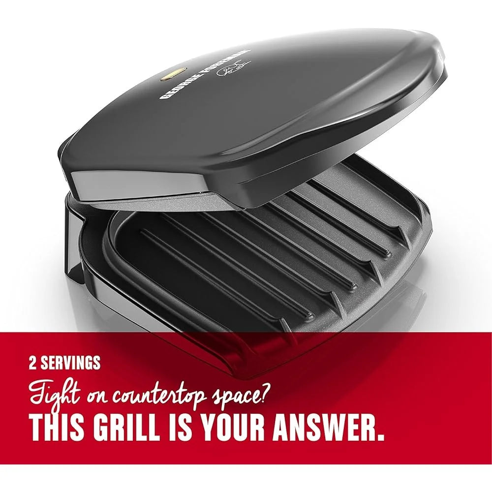 Compact Electric Indoor Grill and Panini Press 2-Serving Nonstick Plates Grease Management System