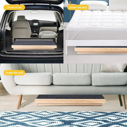 Pet Dog Ramp Wooden Portable Folding Pet Ramp for Dogs and Cats 27.5" Long Adjustable from 12” to 16” Up to 110Lbs Dog Ramps