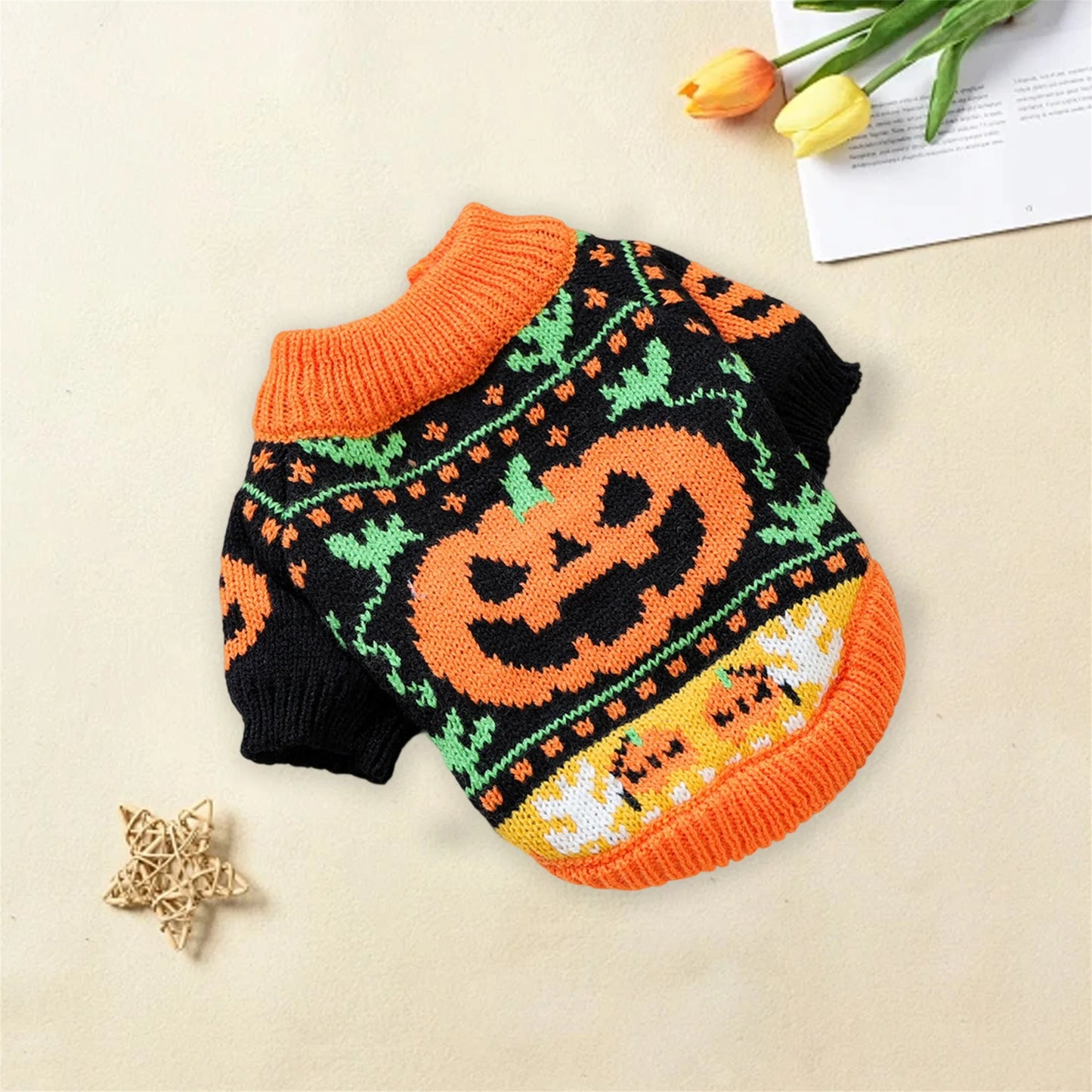 Halloween Ghost Costume for Dogs and Cats Pet Winter Fall Clothes Pumpkin Knitted Sweater Small Dog Cat Outfit