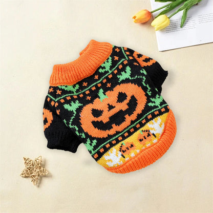 Halloween Ghost Costume for Dogs and Cats Pet Winter Fall Clothes Pumpkin Knitted Sweater Small Dog Cat Outfit