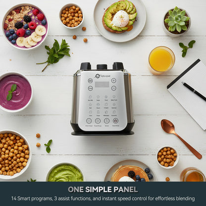 Stainless Steel Glass Blenders for Kitchen，1500W Motor, Food Processor Combo 9 Adjustable Speeds, 14 Preset Programs