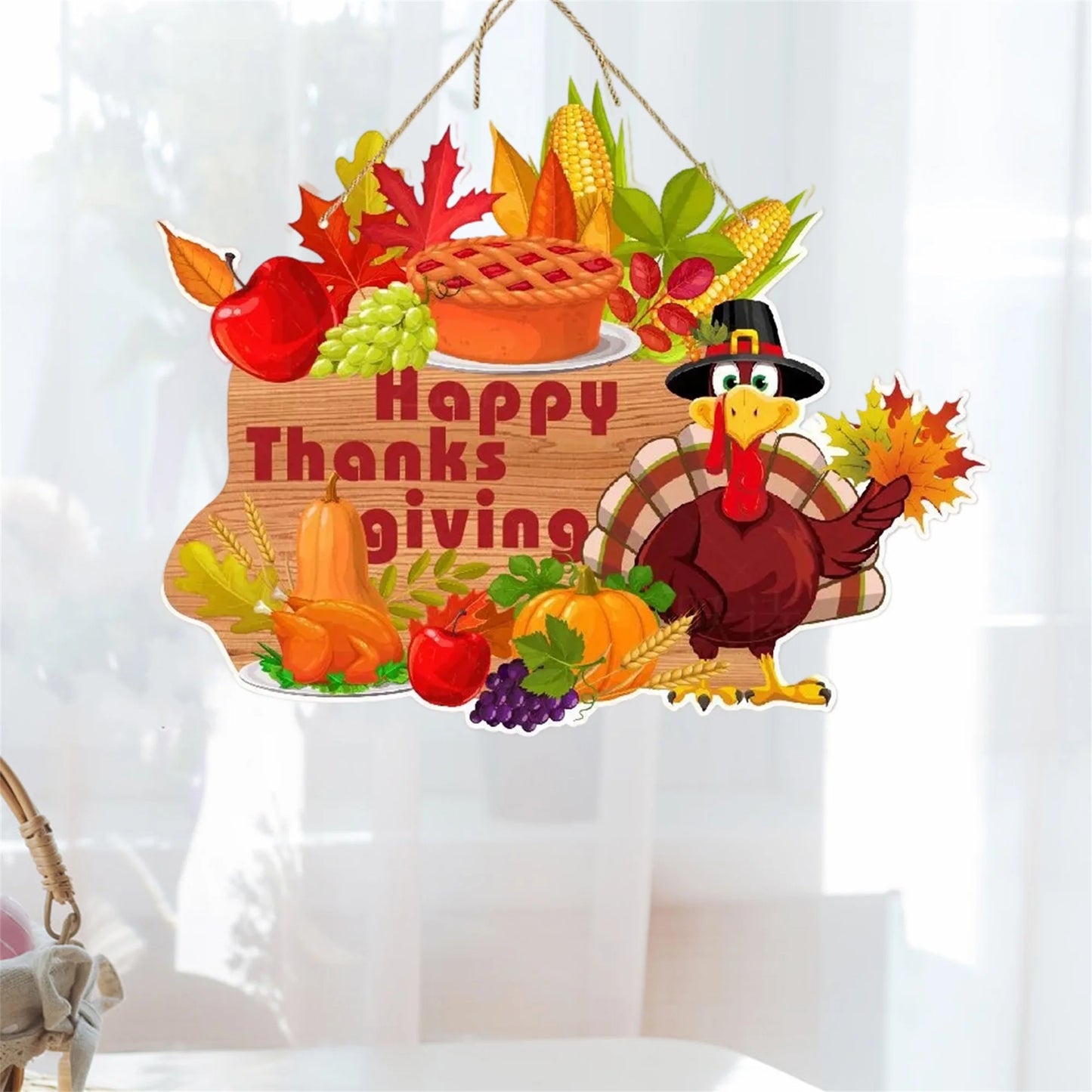 Thanksgiving Front Door Welcome Sign Turkey Pumpkin Car Hanging Decor Harvest Paper Wreath for Home Party Celebration