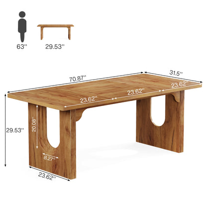 Modern Dining Table for 6 to 8 People, 71" Large Kitchen Dining Table with Wood Pedestal Base,