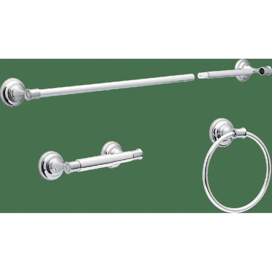 3-Piece Bathroom Accessory Set Chrome Towel Bar Toilet Paper Holder Towel Ring Wall-Mount