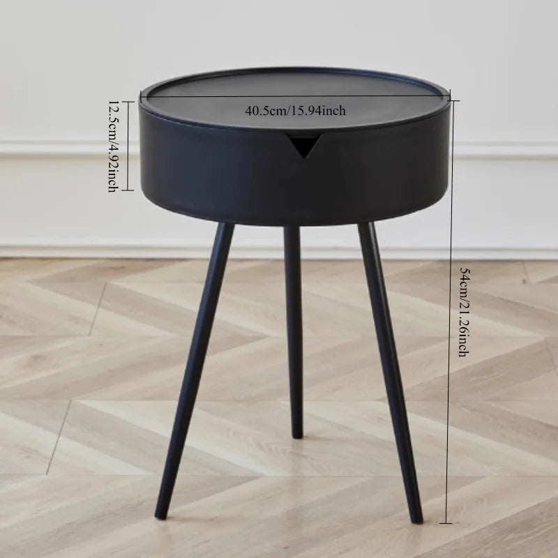 Round Nightstand with Storage - Bedside Table for Bedroom, Small Side Table for Living Room/Balcony