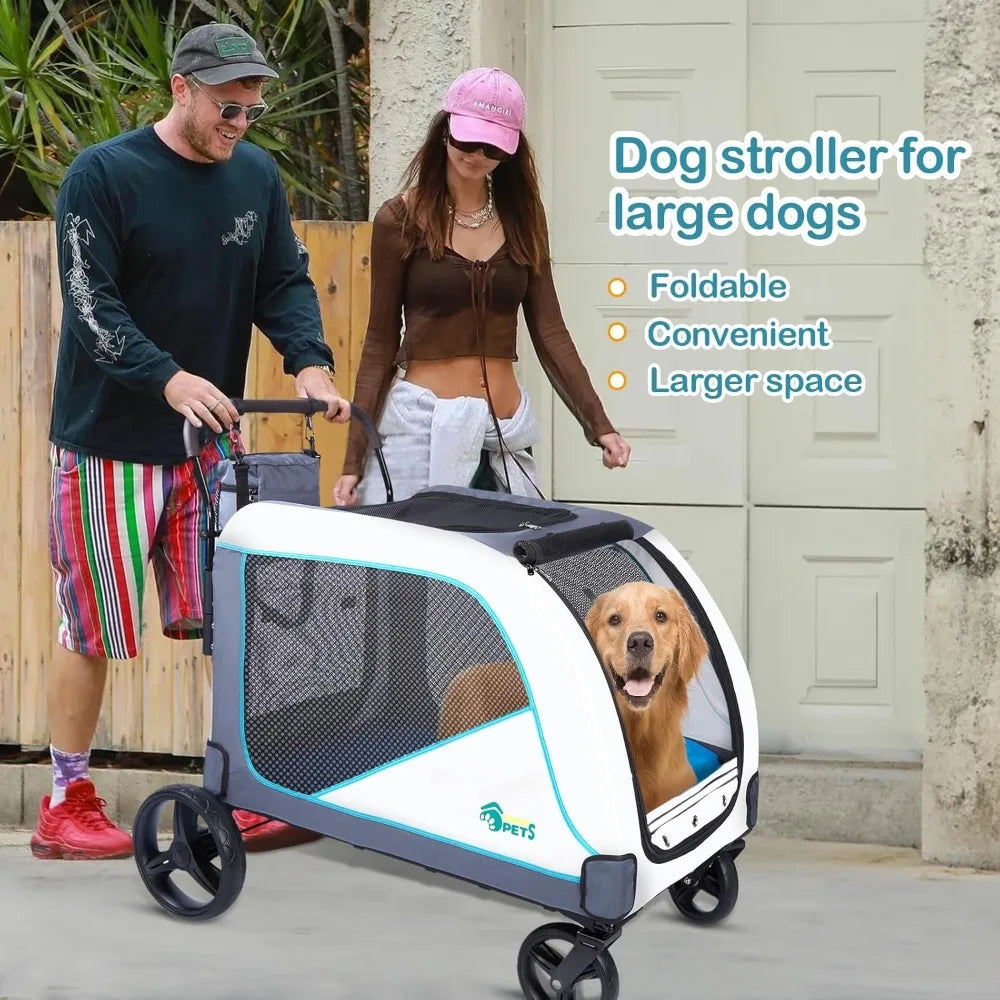 Extra-Large Dog Stroller for Large Dogs Up to 154lbs, with Hanging Storage Bag, Foldable Dog Wagon with Adjustable Handle