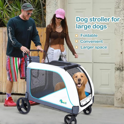 Extra-Large Dog Stroller for Large Dogs Up to 154lbs, with Hanging Storage Bag, Foldable Dog Wagon with Adjustable Handle