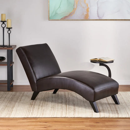 Indoor Upholstered Bonded Leather Chaise Lounge Modern Curved Design Comfortable Splayed Legs Living Room Furniture Assembly