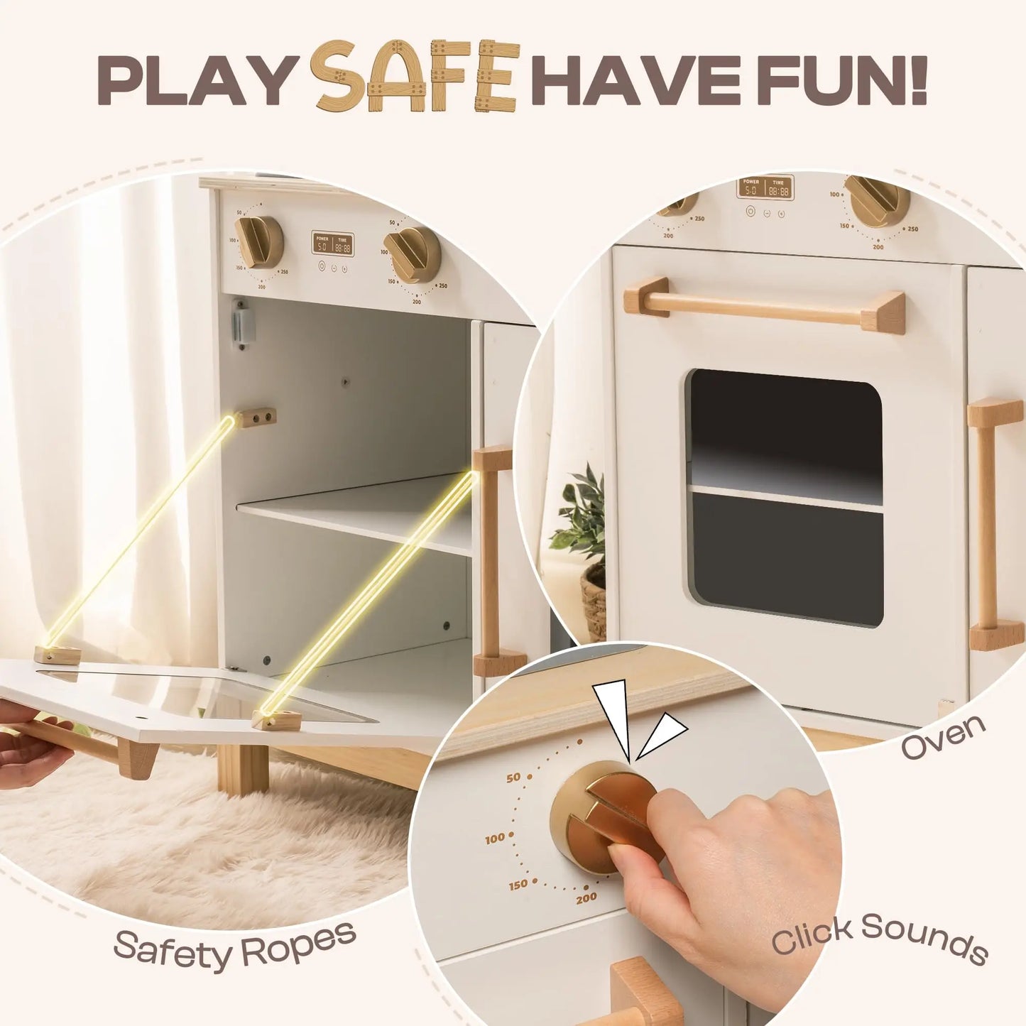 Wooden Play Kitchen with Real Lights Sounds Ice Cube Dispenser Gift For Toddlers Kids Ages 3+  White