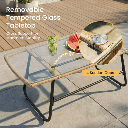 Outdoor Wicker Patio Furniture Set 4 Pieces with Soft Cushion and Glass Table Manual Weaving Patio Chairs For Garden Lawn