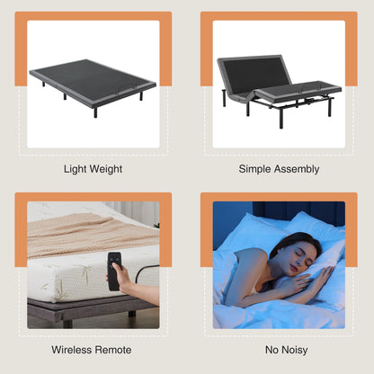 Electric Queen Size Bed Ergonomic Adjustable Bed Frame with Wireless Remote Zero Gravity Bed with 2 USB Ports For Bed Room