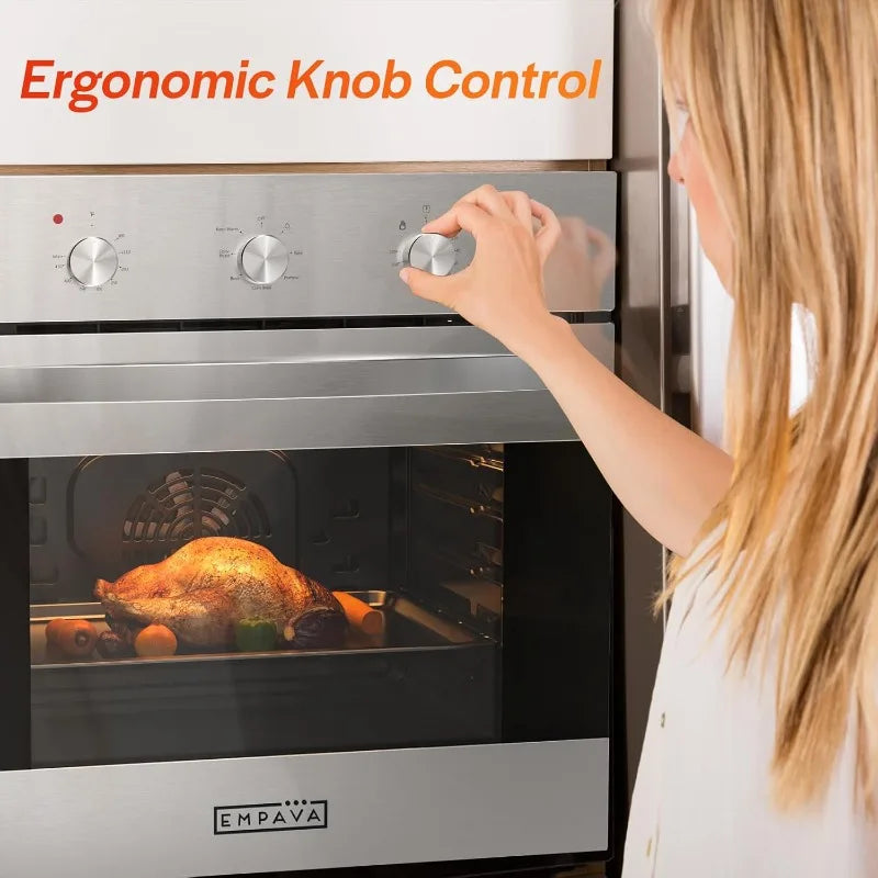 home.24 inch Electric Single Wall Oven with 6 Cooking Funcitons, Built-in Convection System with Mechanical Knob Control,