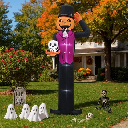 12T Giant Halloween Inflatable Pumpkin Man Decorations with Built-in LEDs for Garden Lawn Yard Patio