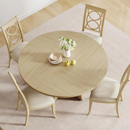 120 x 120 x 53 cm Round Dining Table for 4-6 People Space Saving Rustic Wooden Kitchen Table with Wood Base and Tabletop Black