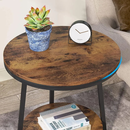 2 Tier Round End/Side Table with Storage Shelf