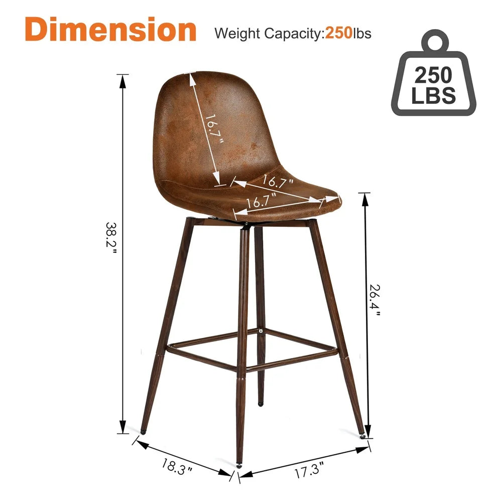 26" Swivel Bar Stools Set of 2 Ergonomic Counter Height Stools with Metal Legs Comfortable Faux Suede Upholstered Seating