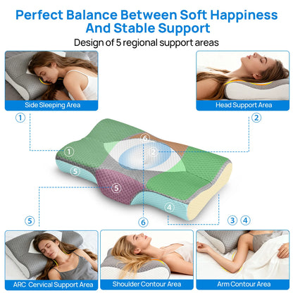 Cervical Neck Double Sided Pillow Memory Foam Ventilated Cooling Ergonomic Bed Pillow Support Contour for Stomach Sleepers