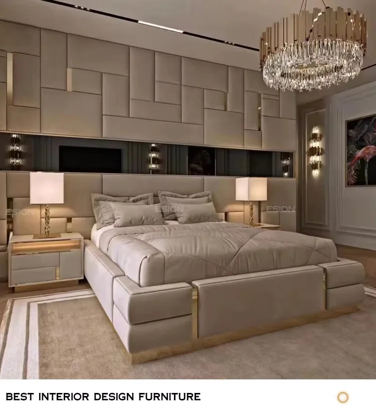 Italian Luxury Bed Manufacturer Customization Luxury Bed Room Set Headboard Headboard Upholstered Cama De Casal Furniture Home