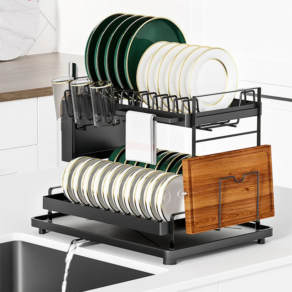 Detachable Dish Drying Rack with Drain Board and Utensil Holder
