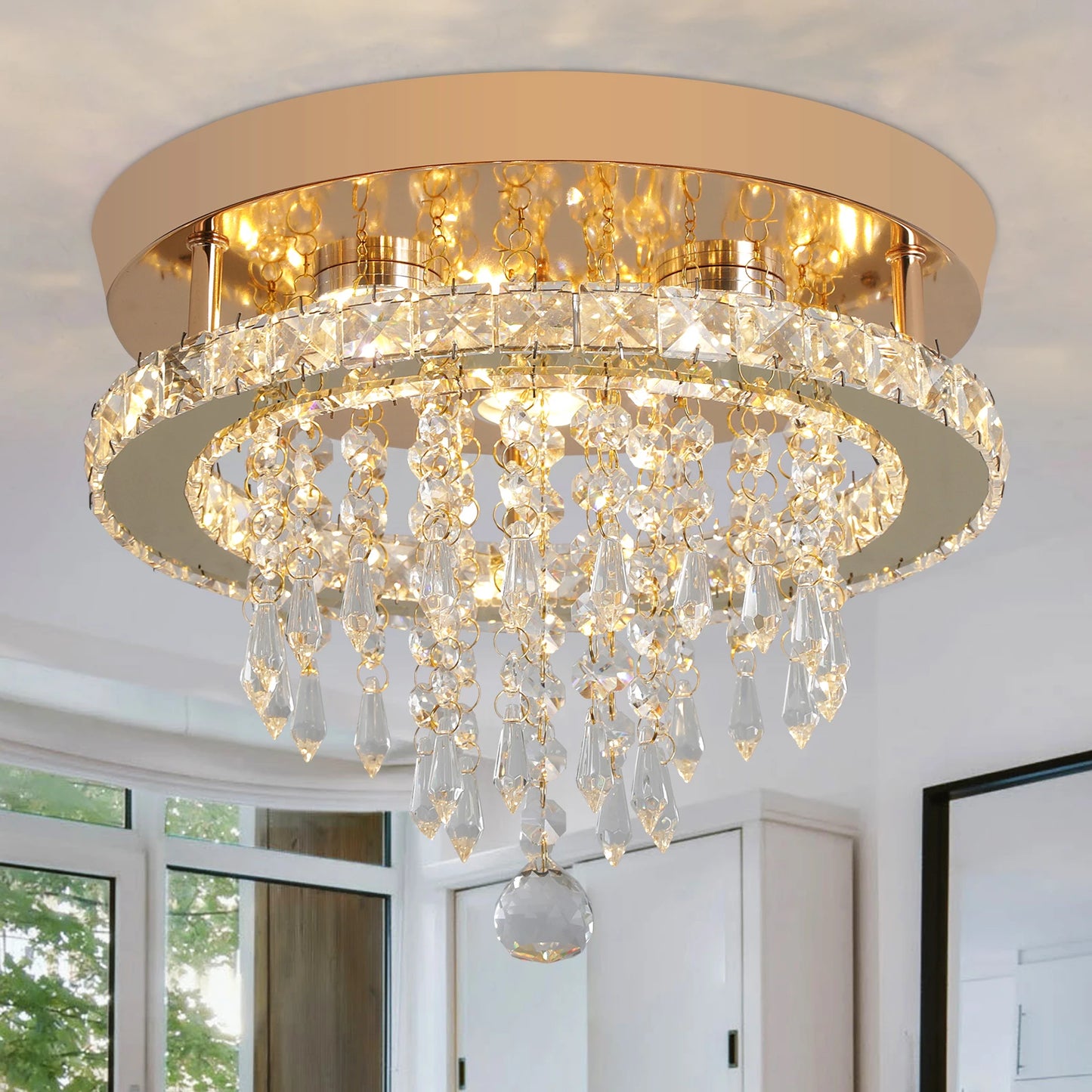 Luxury Crystal Chandelier Lustre Design Gold Modern Led Ceiling Light  Living Room Bedroom Hanging Lamp LightingFixture