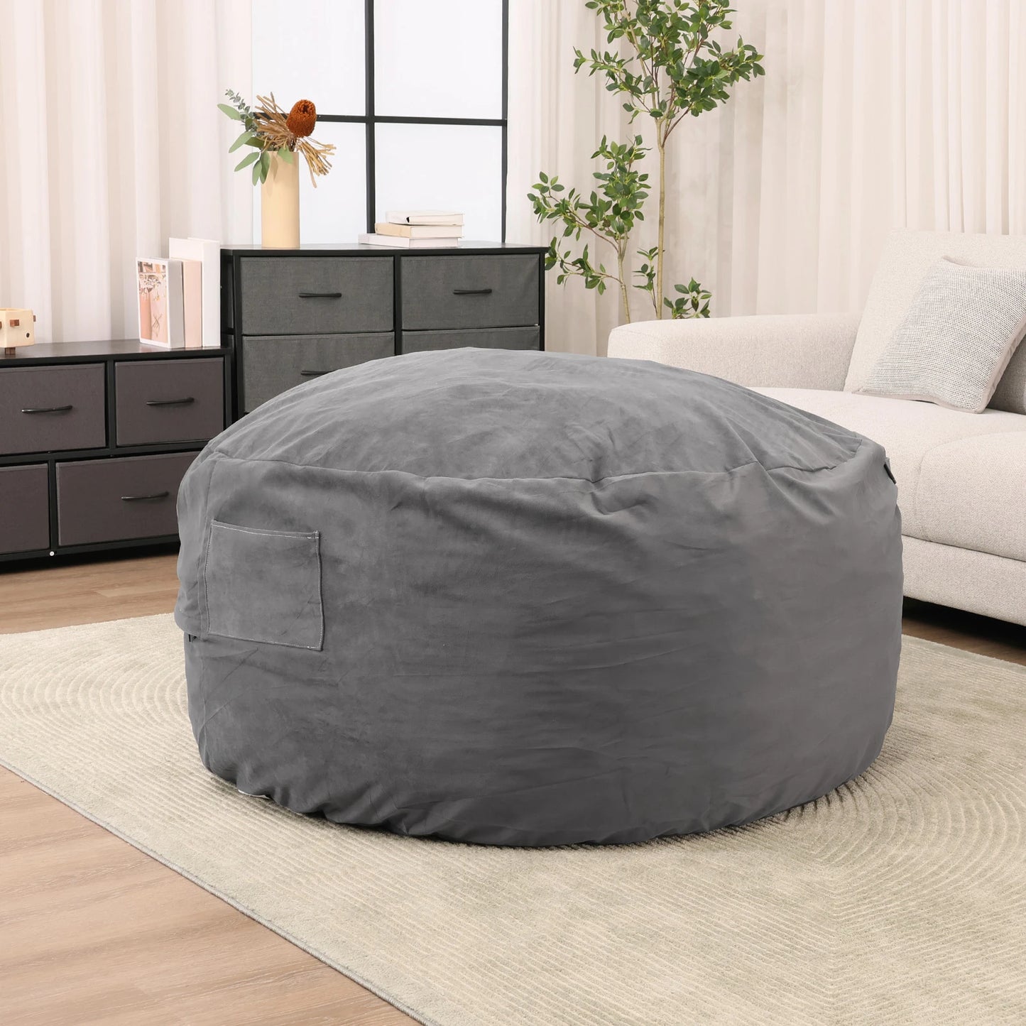 Oversized 3/4FT Bean Bag Chair for Gaming Reading Lazy Sofa Foam Filled Couch with Removable Cover