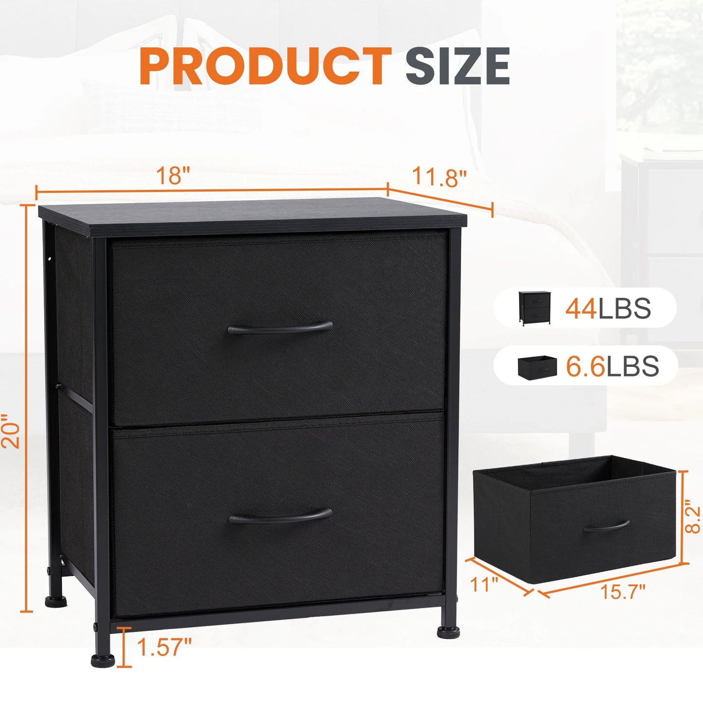 Nightstand Bedside Coffee Sofa Tea Table Storage Closet Chest Clothes Display For Bedroom 2 Fabric Drawers Cabinet Furniture
