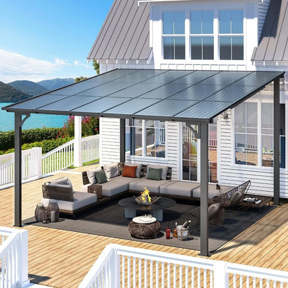 12' x 12' Gazebo Outdoor Pergola for Patio, Large Wall-Mounted Hard Top Lean to Metal Gazebo Shelter Pergolas