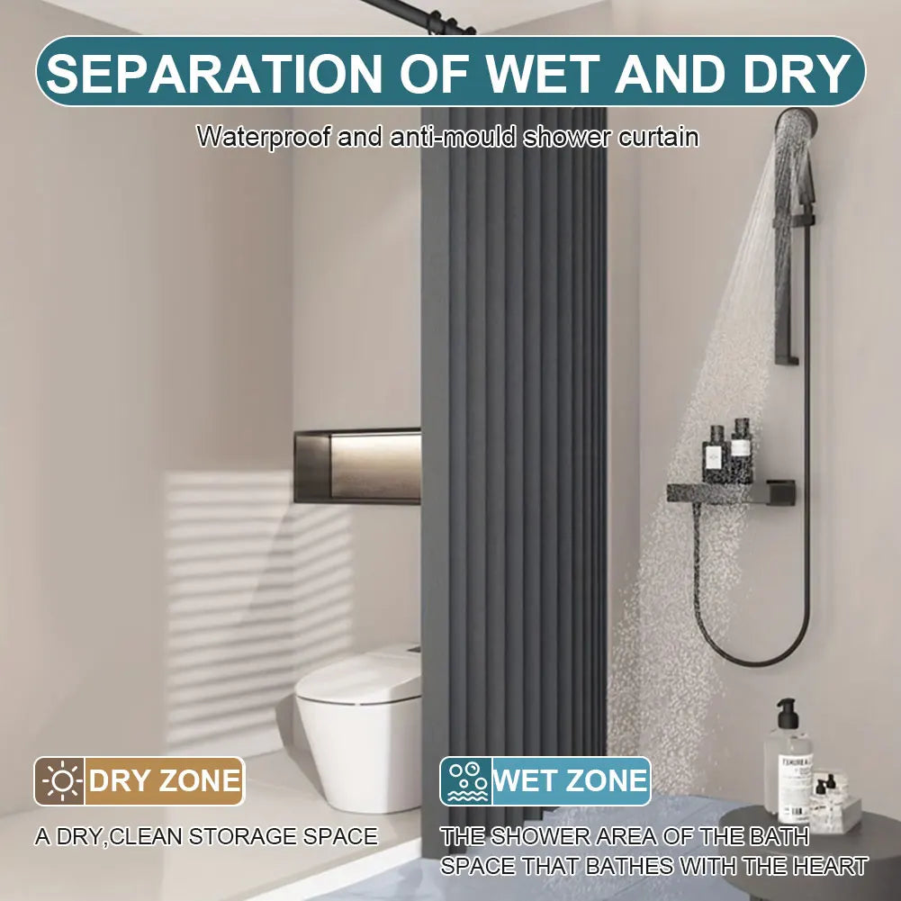 Foldable Magnetic Waterproof Shower Curtain with 14 Hooks