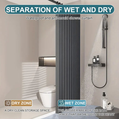 Foldable Magnetic Waterproof Shower Curtain with 14 Hooks