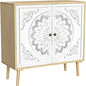 Accent Cabinet with 2 Doors, Carved Decorative Sideboard with Adjustable Shelf, Free-Standing Wood  Cabinet for