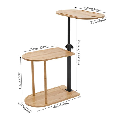 Bamboo Bathtub Tray Table with Adjustable Height, 3-Tier Freestanding Bathtub Caddy for Tub Against Wall, 360 °   Rotatable Bath Tub