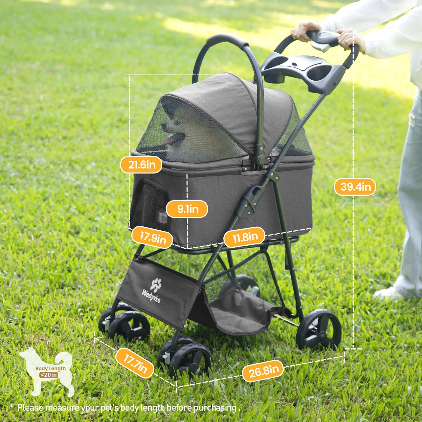 Luxury Detachable Pet Stroller Light Cup Holder Design Four-wheeled Universal Wheel Dog Cart Outdoor Travel Carrying Bag