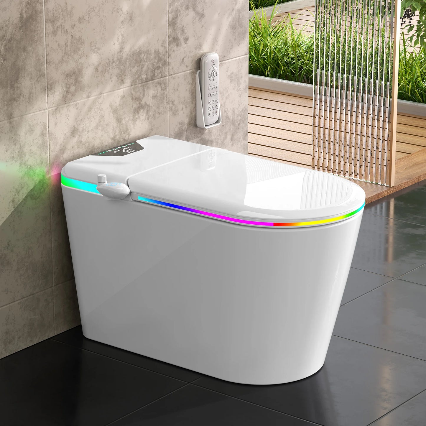 Nordic Smart Toilet With Bidet And Auto-Open Lid, ADA Compliant Chair Height,Soft-Closing Heat Seat, Tankless 1.28 Gall