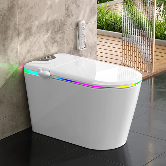Nordic Smart Toilet With Bidet And Auto-Open Lid, ADA Compliant Chair Height,Soft-Closing Heat Seat, Tankless 1.28 Gall