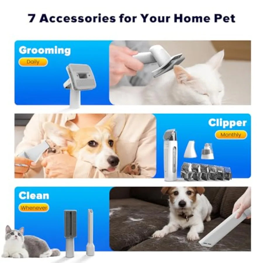Dog Grooming Kit with 15000 Pa Powerful Suction Vacuum Stainless Steel Tools Removes 99 Pet Hair Includes Clippers Brush Nail T
