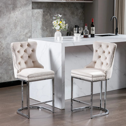 2Pcs 26" Counter Height Dining Chairs Upholstered Soft Backrest Cushions Chairs Bar Stools For  Kitchen Dining Room