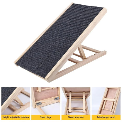 Pet Dog Ramp Wooden Portable Folding Pet Ramp for Dogs and Cats 27.5" Long Adjustable from 12” to 16” Up to 110Lbs Dog Ramps