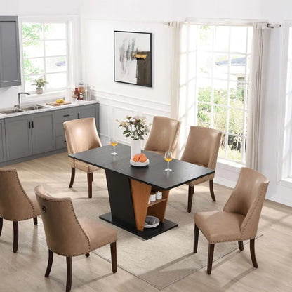 Extendable Dining Room Table for 4 6,46.5in-61.8in Modern Rectangular Table w/Heavy Duty Pedestal,Stor