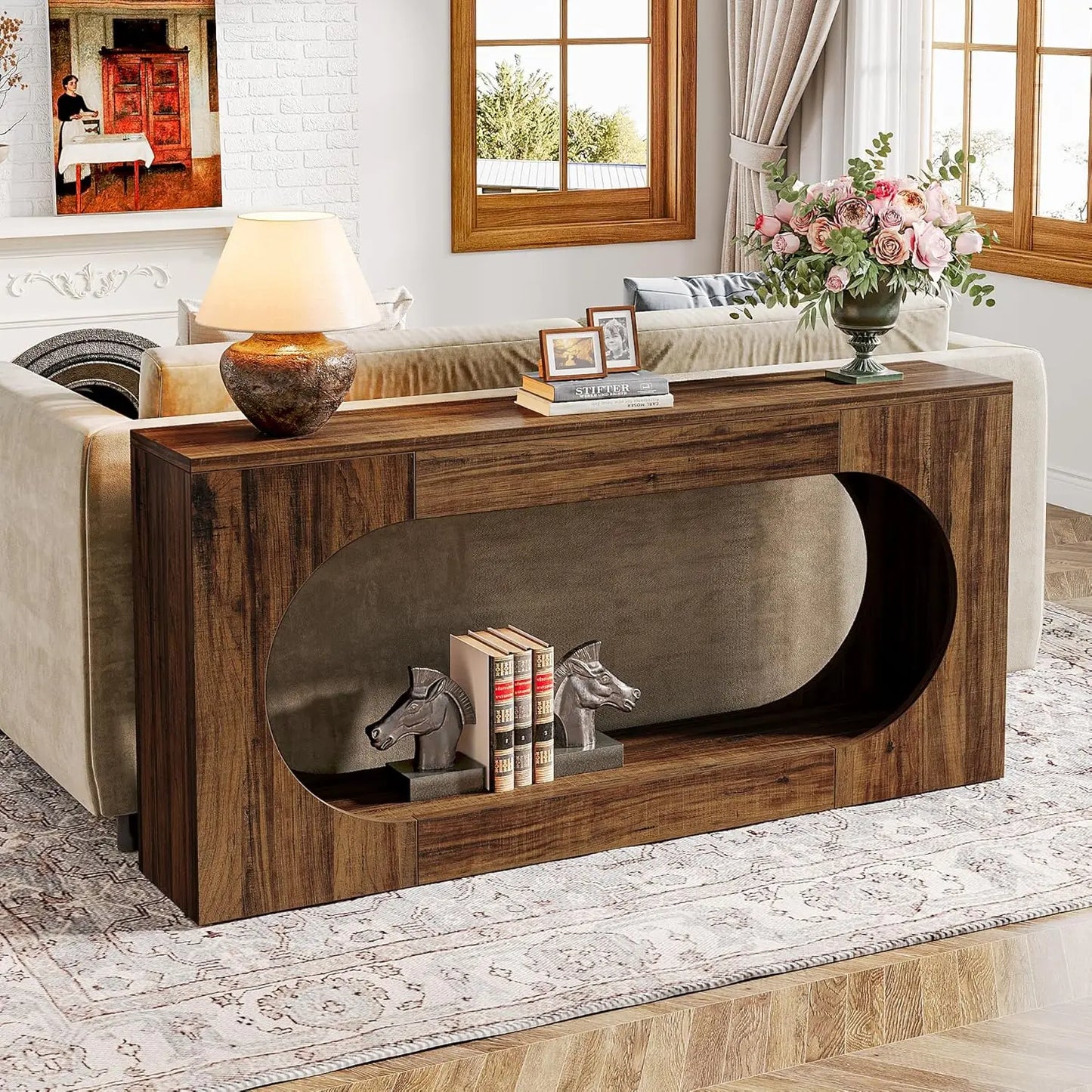 Console Table, 63 Inches Narrow Sofa Entryway Table with 2-Tier Storage Shelf
