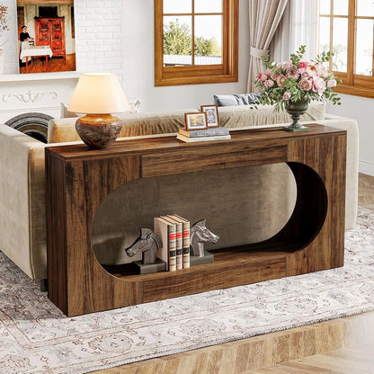 Console Table, 63 Inches Narrow Sofa Entryway Table with 2-Tier Storage Shelf