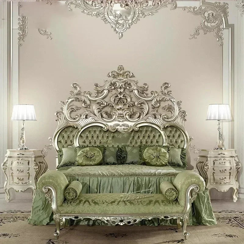 Master Modern Bed Large Princess Vintage Carved Girl Queen Bed Double Luxury Confortable European