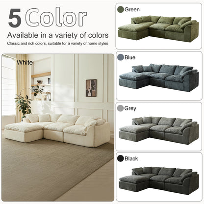 109" Modern Cloud L-Shaped 3-Seater Oversized Deep Seat Chenille Fabric Sofa green Modular Sectional with Ottoman