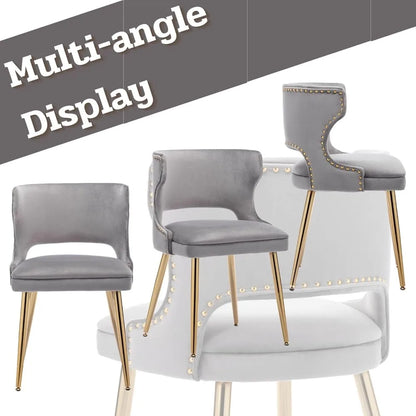 Grey Velvet Dining Chairs with Gold Legs Upholstered Dining Room Chairs Set of 2 Mid Century Modern Accent Chairs with Back Nail