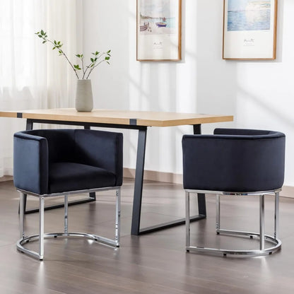 Velvet Dining Chairs Set of 4 Modern Barrel Arm Chairs with Chrome Metal Frame, Upholstered