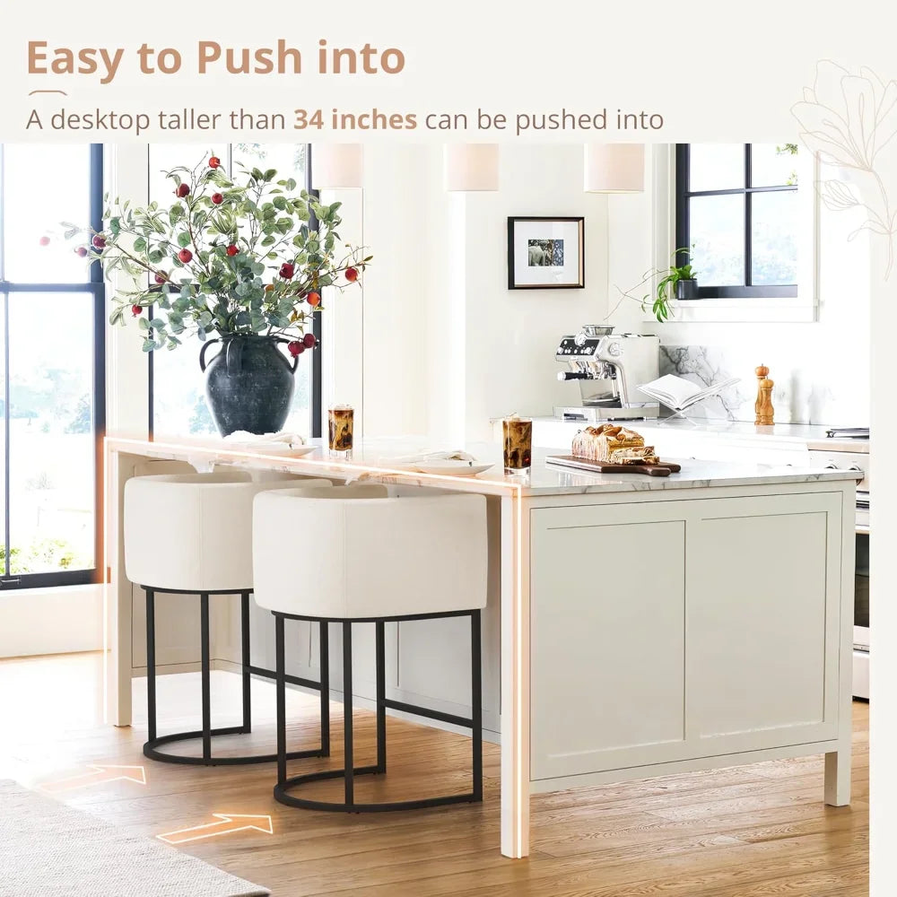 Counter Height Bar Stools Set of 2, Modern Barrel Counter Stools with Backrest and Arms