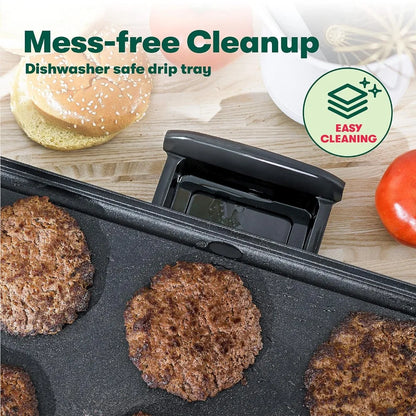 Electric Smokeless Indoor Grill Nonstick Griddle with Warming Tray Adjustable Temperature Cool Touch Handles PFOA PTFE