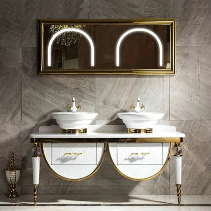 Modern Stylish Stainless Steel Sink Cabinet Set Durable Bathroom Vanities Vanity Special Counter Mirror Combo