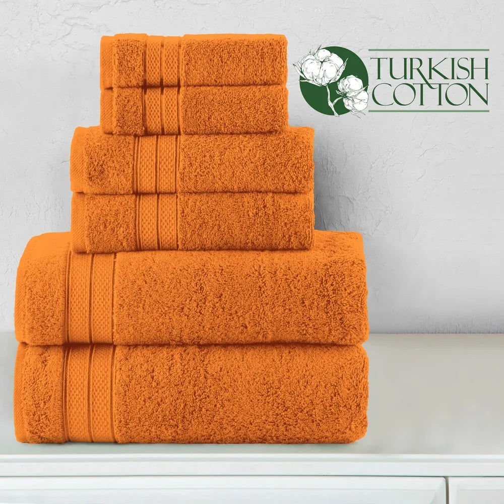 6-piece towel set, 100% Türkiye cotton, 2 bath towels, 2 hand towels and 2 bath towels, fast drying and water absorption