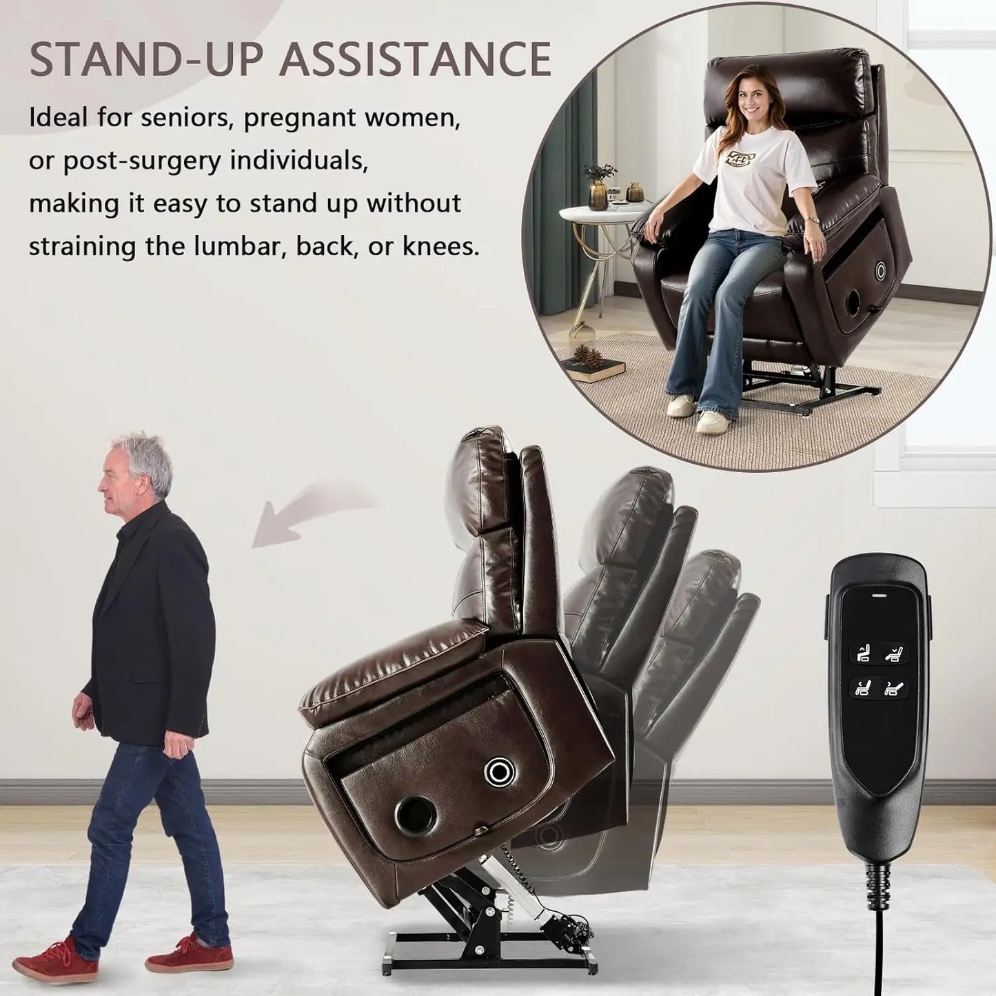 Dual Motor Power Lift Recliner Chair for Adult & Elderly, Infinite Position Lay Flat Lift Chair with Heat &, Customized