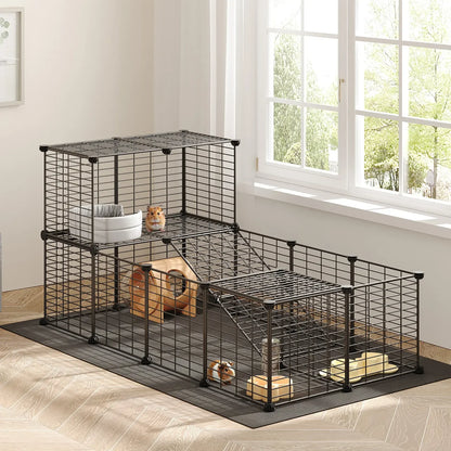 Guinea Pig Cage with Waterproof Mat, 24 Panels Small Animal Playpen, Rabbit Cage, Bunny Cage, Chicken Cage, Pet Playpen, Indoor Outdoor Yard Fence, 57 x 31.5 x 23.6 Inches, Black Hamster House #SummerVibes